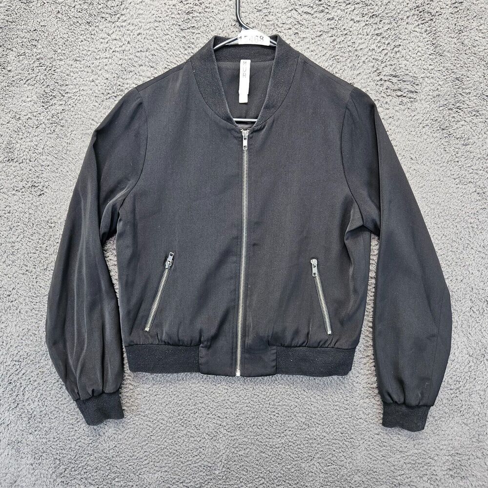Mural Bomber Jacket Women Size Small Black Full Zip